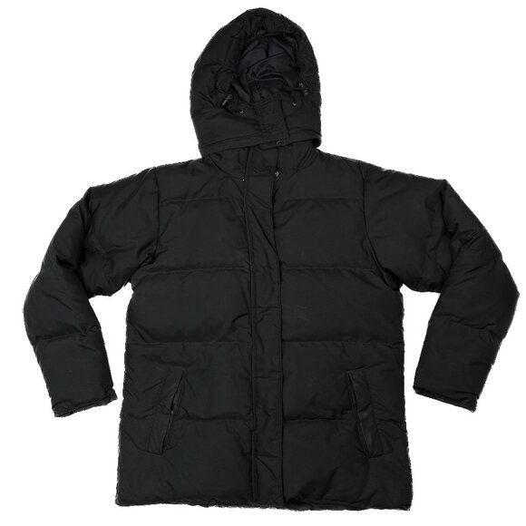 L.L. Bean Y2K Vintage Goose Down Puffer Black Hooded Parka Winter Jacket Size M - Picture 2 of 7